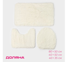 Коврики для ванной и туалета «Доляна. Плюшевый», 3 шт., 80×50 см, 40×50 см, 40×35 см, белые