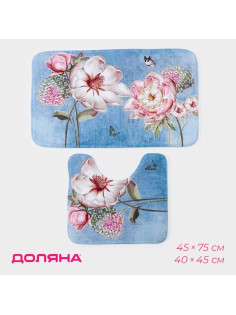Коврики для ванной и туалета Доляна «Весна», 2 шт., 40×45 см, 45×75 см