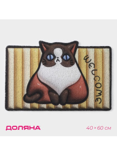 Коврик придверный Доляна «Котик», ПВХ, 40×60 см