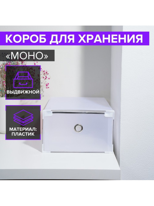 Коробка для хранения обуви выдвижная Доляна Large size, 22×34×13 см, белая