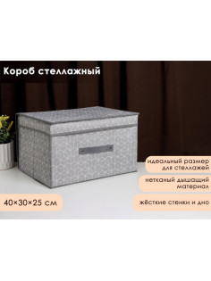 Короб стеллажный для хранения с крышкой Доляна «Фора», 40×30×25 см, серый