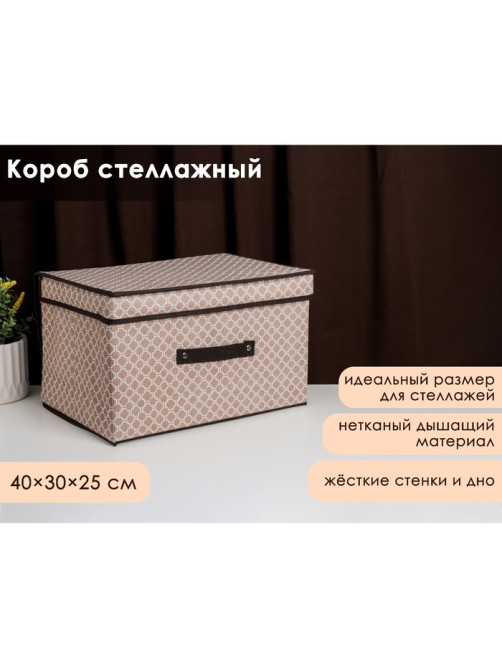 Короб стеллажный для хранения с крышкой Доляна «Браун», 40×30×25 см, коричневый