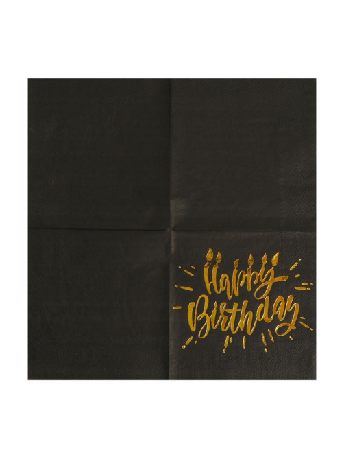 Салфетки бумажные Happy birthday, 25×25 см, 20 шт., золотое тиснение