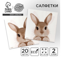 Салфетки бумажные однослойные «Кролик», 33×33 см, набор 20 штук