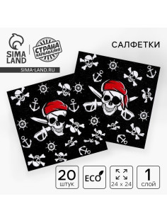 Салфетки бумажные «Пират», однослойные, 24×24 см, набор 20 шт.