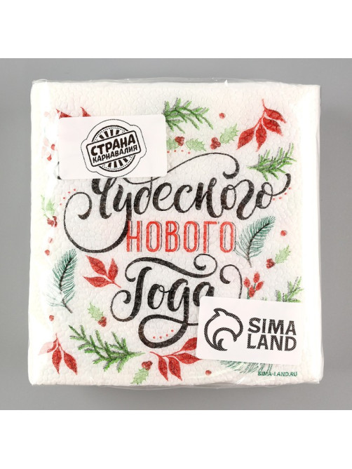 Салфетки бумажные «Чудесного Нового года», однослойные, 24×24 см, 20 шт.
