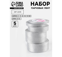 Набор парчовых лент, 5 шт., размер лент: 6/10/20/40/50 мм, 23±1 м, цвет серебряный