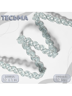 Тесьма декоративная, 10 мм, 10 ± 1 м, цвет серебряный
