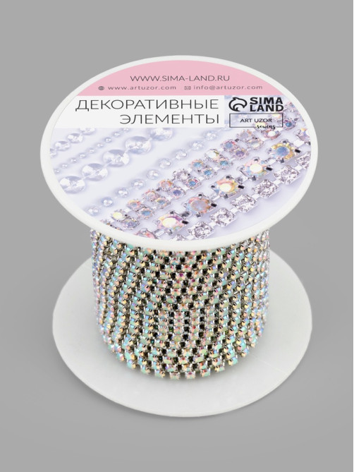 Цепь со стразами, с голографией, металл, стекло, 2.5 мм, 9±1 м, цвет серебряный