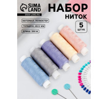 Нитки «Пастель», 40/2, 200 м, набор 5 шт., разноцветные