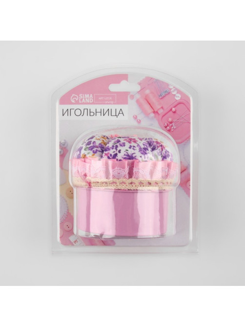 Игольница со шкатулкой для хранения мелочей, 8×7.8×7.8 см, цвет розовый