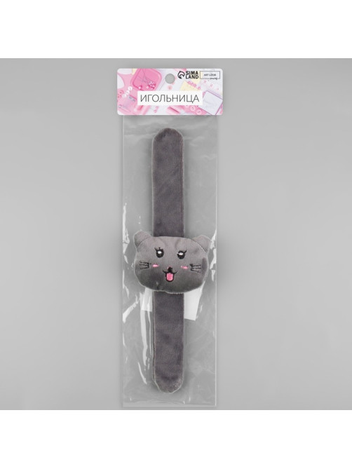 Игольница на браслете «Кошка», 23×6.5 см, серая