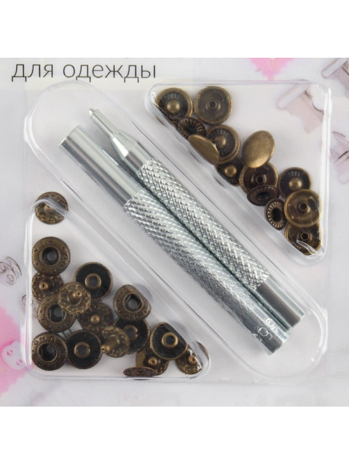 Кнопки установочные, Альфа (S-образные), d=10 мм, 8 шт., с установщиком, цвет антик
