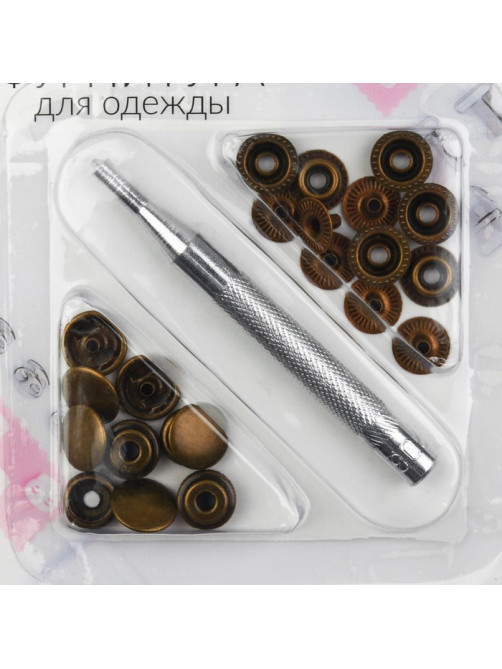 Кнопки установочные, Омега (О-образные), d=13 мм, 6 шт., с установщиком, цвет антик