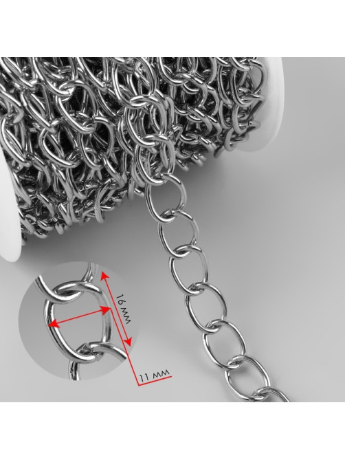 Цепочка для сумки, железная, 11×16 мм, 10±0.5 м, цвет серебряный