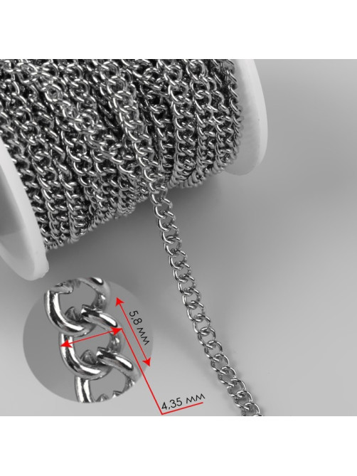 Цепочка для сумки, железная, 4.35×5.8 мм, 10±0.5 м, цвет серебряный