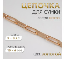 Цепочка для сумки, железная, 18×6 мм, 3±0.1 м, цвет золотой