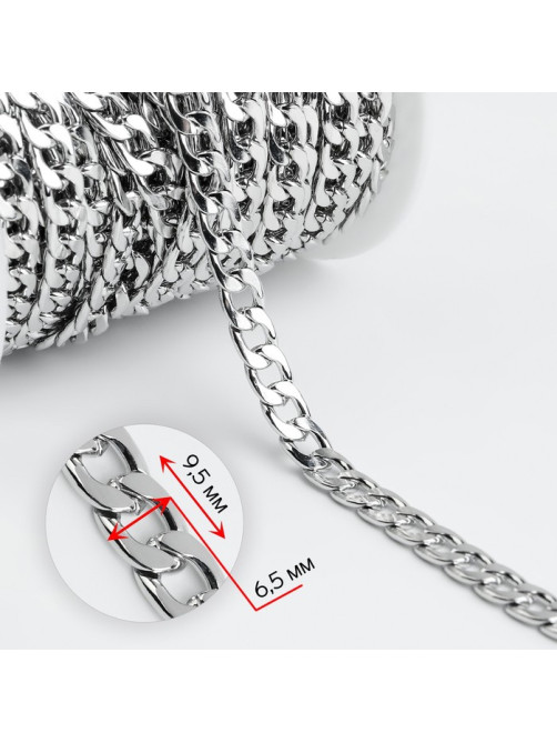 Цепочка для сумки, железная, 9.5×6.5 мм, 10±0.5 м, цвет серебряный