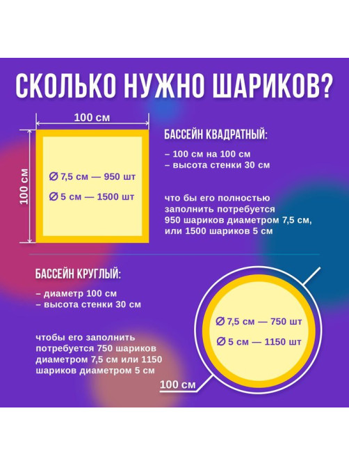 Шарики для сухого бассейна с рисунком, диаметр шара 7.5 см, набор 150 штук, разноцветные