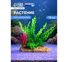 Растение искусственное аквариумное на платформе в виде коряги, 18 см, зелёное