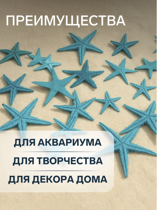 Набор натуральных морских звезд, 1.5 - 2.5 см, 20 шт., синий