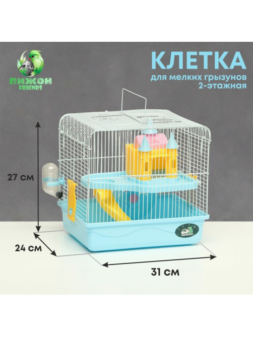 Клетка для грызунов «Пижон», 31×24×27 см, с замком, пластик, металл, голубая