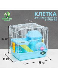 Клетка для грызунов «Пижон», 31×24×29 см, двухэтажная, с наполнением, пластик, металл, голубая