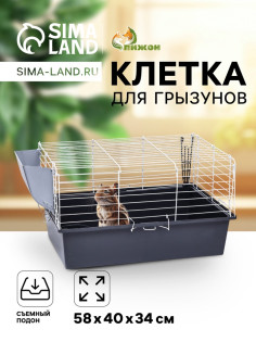 Клетка для грызунов «Пижон» №1 складная, 58×40×34 см, миска, 2 кормушки, серая