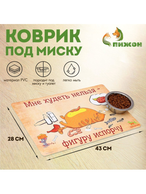 Коврик под миску «Пижон. Худеть нельзя», 43×28 см, с нескользящим основанием
