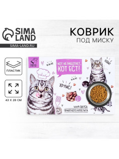 Коврик под миску «Кот не работает, кот ест!» 43×28 см
