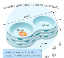 Миска двойная, 25×14×5 см, пластик, голубая