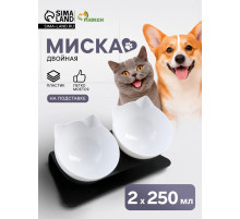 Миски, 27.5×14×15 см, 2 шт., на чёрной подставке, пластик, белые