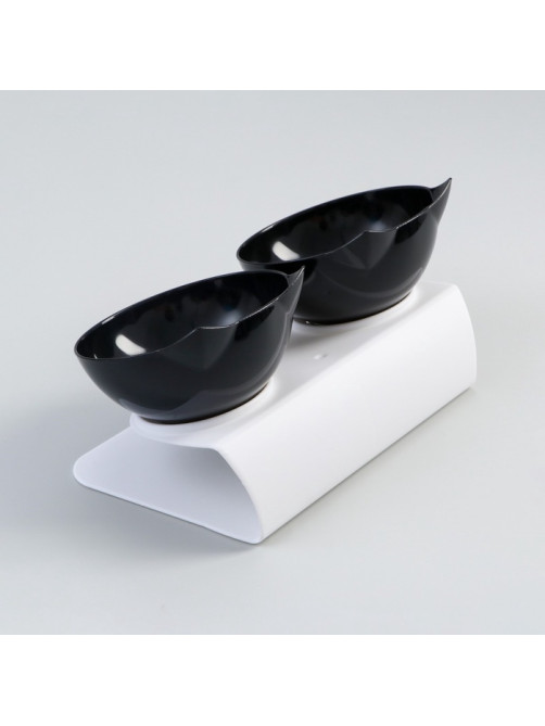 Миски, 27.5×14×15 см, 2 шт., на белой подставке, пластик, чёрные