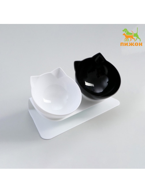 Миски, 27.5×14×15 см, 2 шт., на белой подставке, пластик, чёрная, белая