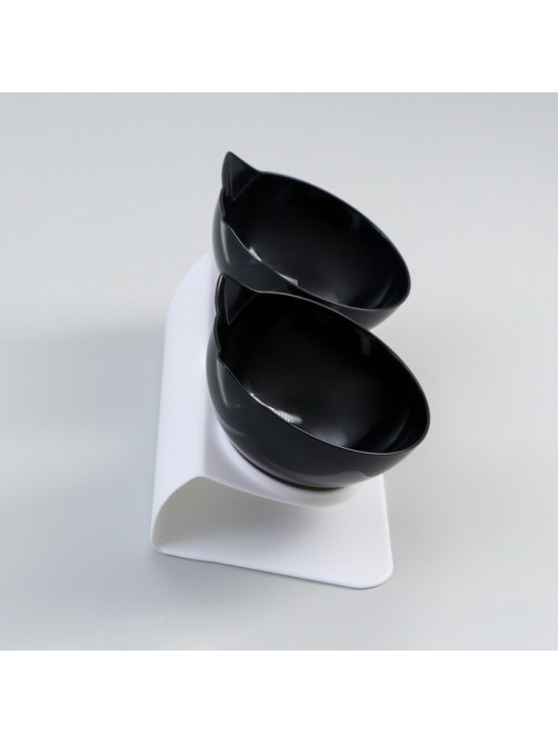 Миски, 27.5×14×15 см, 2 шт., на белой подставке, пластик, чёрные