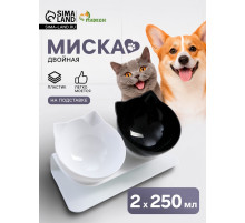 Миски, 27.5×14×15 см, 2 шт., на белой подставке, пластик, чёрная, белая