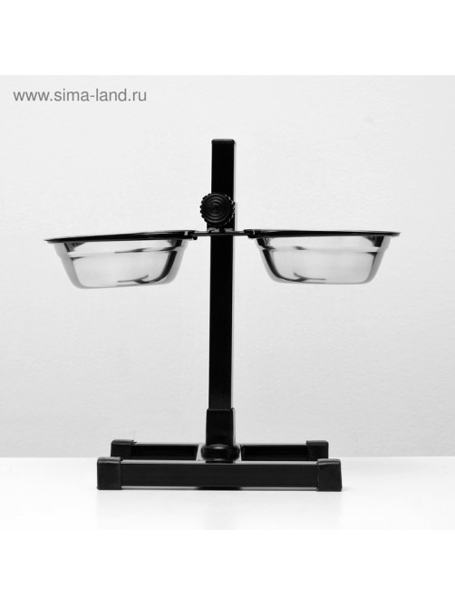 Подставка с мисками, 2×350 мл, высота 30 см, разборная, чёрная