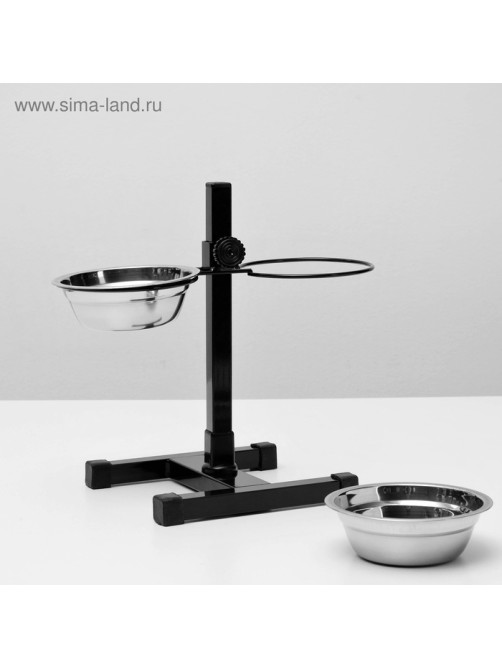Подставка с мисками, 2×350 мл, высота 30 см, разборная, чёрная