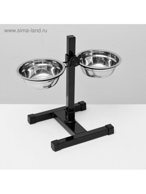 Подставка с мисками, 2×350 мл, высота 30 см, разборная, чёрная