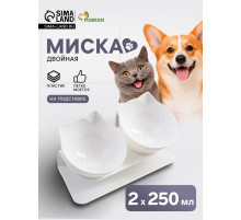 Миски, 27.5×14×15 см, 2 шт., на белой подставке, пластик, белые