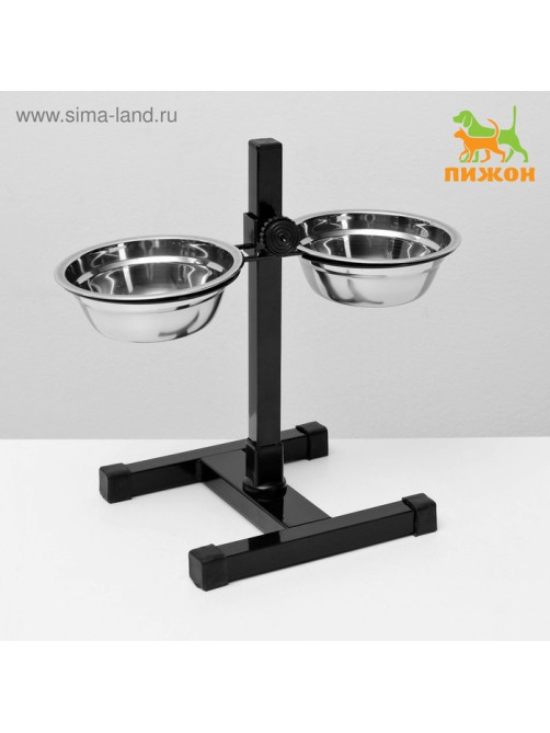 Подставка с мисками, 2×350 мл, высота 30 см, разборная, чёрная