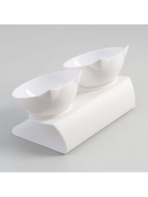 Миски, 27.5×14×15 см, 2 шт., на белой подставке, пластик, белые