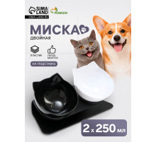 Миски, 27.5×14×15 см, 2 шт., на чёрной подставке, пластик, чёрная, белая