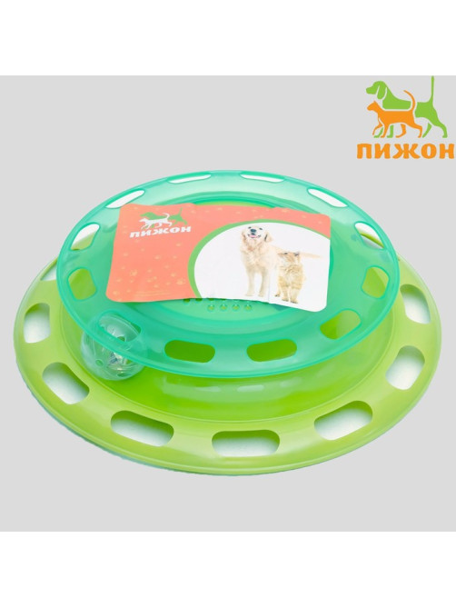 Игровой комплекс для кошек «Пижон», с отсеками для лакомств/кошачьей мяты и шариком, зелёный