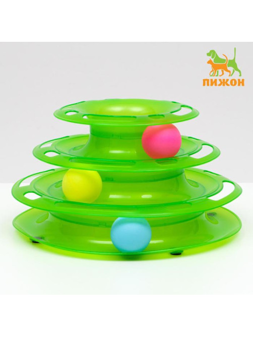 Игровой комплекс для кошек «Пижон», 24.5×24.5×13 с, с 3 шариками, зелёный