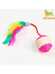 Шар-погремушка сизалевый с перьями, 4.5 см, розовый