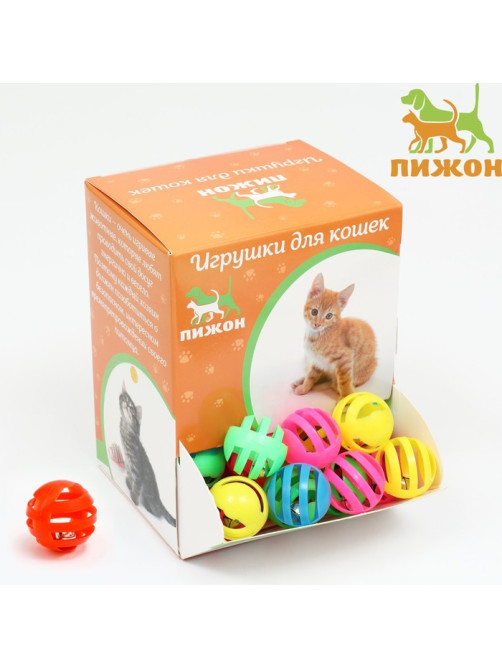 Шарик для кошек с бубенчиком «Футбол», 3.8 см, фасовка 60 шт., микс цветов