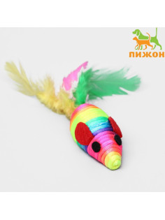 Мышь, 5 см, с перьями, разноцветная