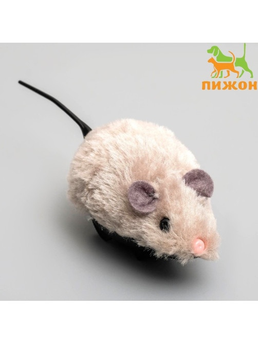 Мышь заводная малая, 8.5 см, искусственный мех, серая