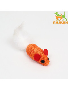 Игрушка для кошек «Мышь сизалевая малая», с меховым хвостом, 5.5 см, оранжевая